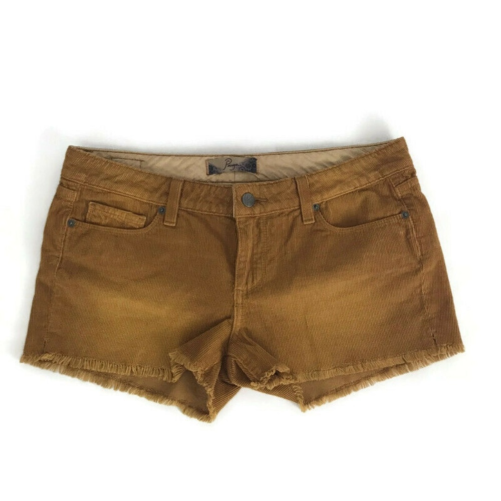 PAIGE Mustard Brown Corduroy Frayed Hem Shorts